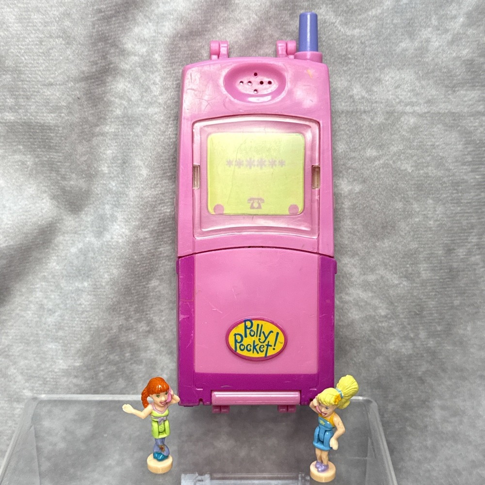 Vintage Polly Pocket Mobile Phone Bluebird Complete Working with 2 Dolls 1998